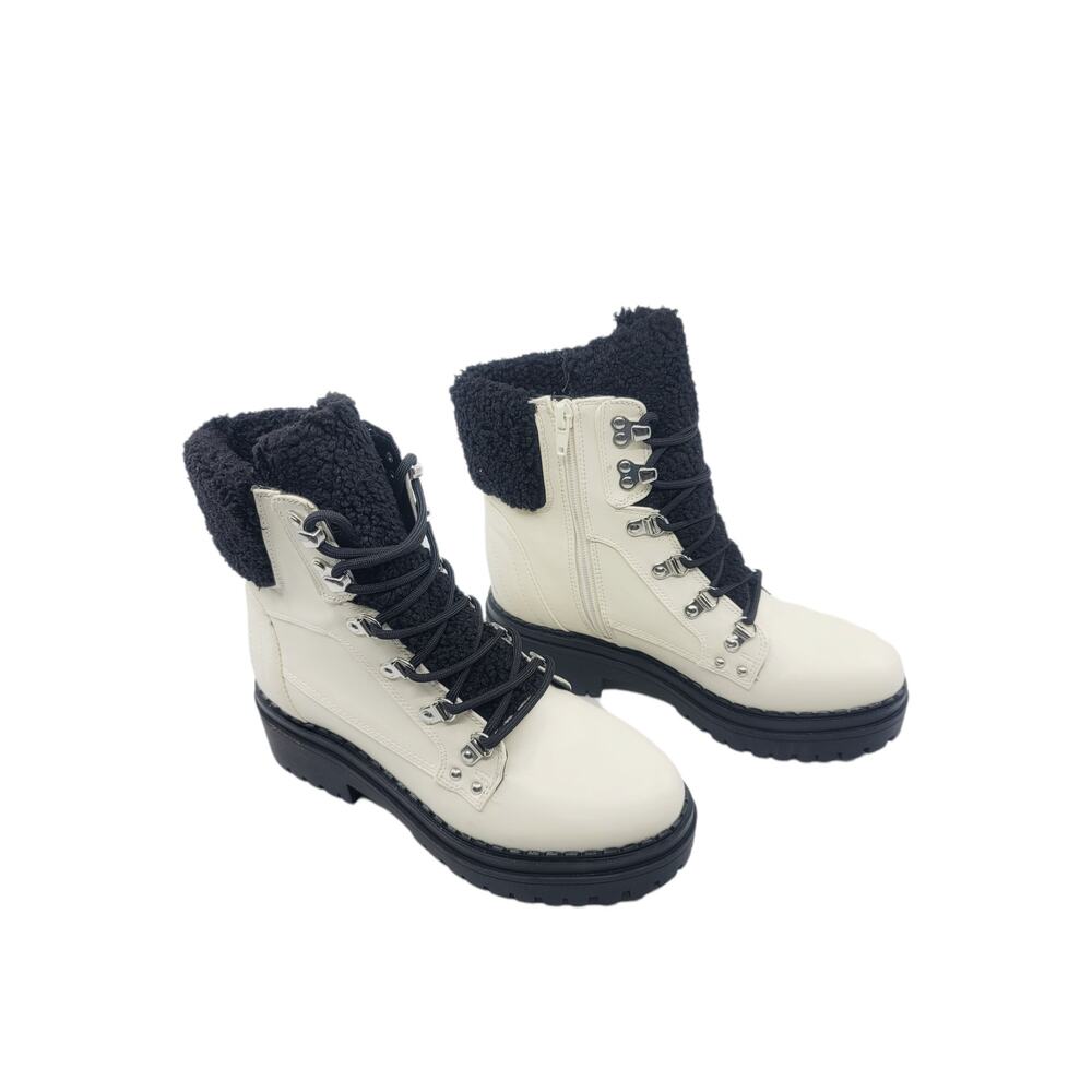 GBG LOS ANGELES IVORY FAUX FUR WOMEN'S COMBAT BOOTS - SIZE 7 - Picture 4 of 7